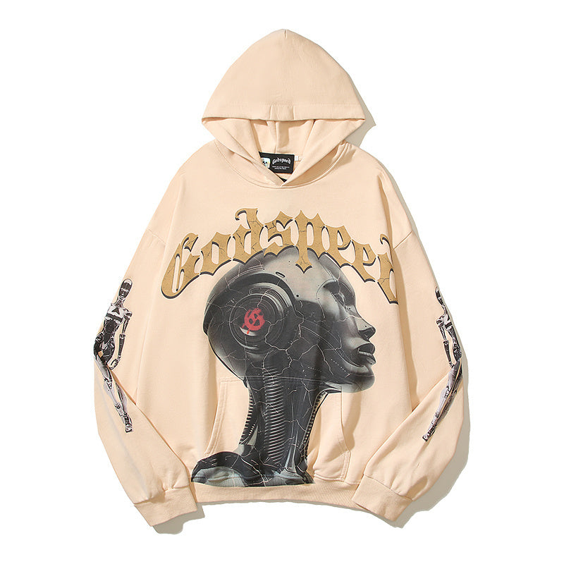 American High Street Godspeed Retro Printed Unisex Trendy Loose Hoodie