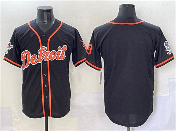 Detroit Tigers Blank Black With Patch Cool Base Stitched Baseball Jersey
