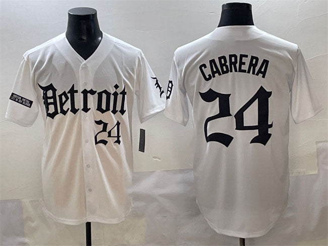 Detroit Tigers #24 Miguel Cabrera White 'Motor Gothic Edition' Vapor Premier Limited Stitched Baseball Jersey
