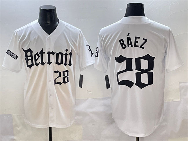 Detroit Tigers #28 Javier B¨¢ez White 'Motor Gothic Edition' Vapor Premier Limited Stitched Baseball Jersey