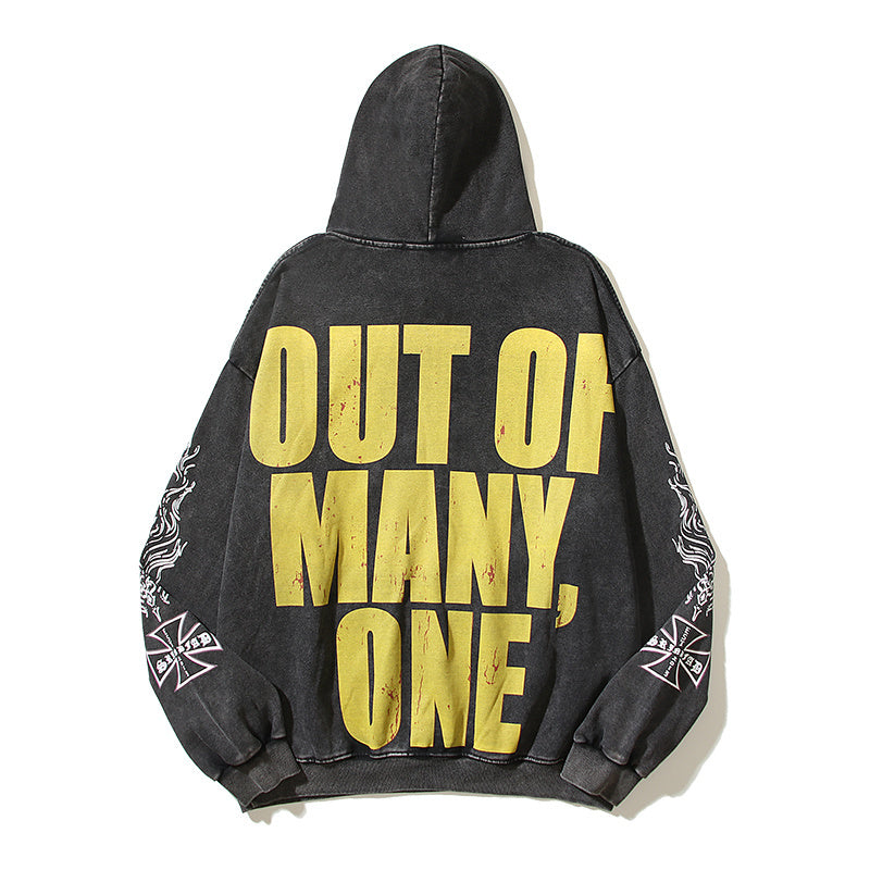 American High Street Godspeed Retro Printed Unisex Trendy Loose Hoodie