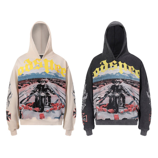 American High Street Godspeed Retro Printed Unisex Trendy Loose Hoodie