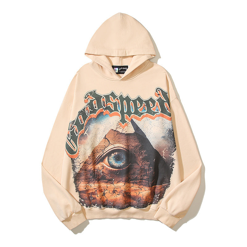American High Street Godspeed Retro Printed Unisex Trendy Loose Hoodie