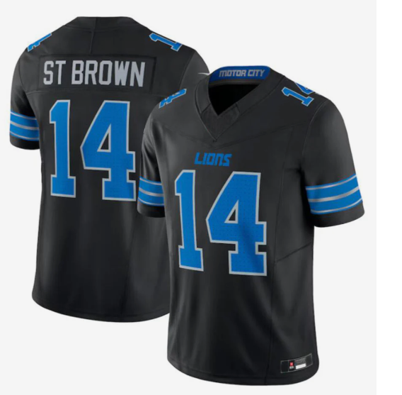 D.Lions #14 Amon-Ra St. Brown Vapor F.U.S.E. Limited Jersey Black Player Football Jerseys