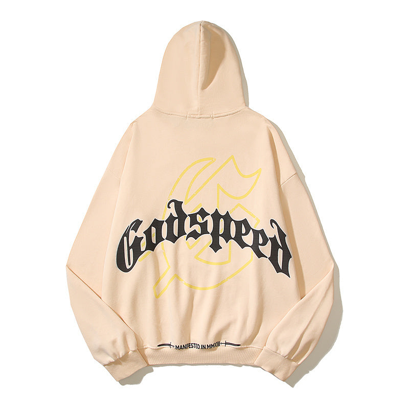 American High Street Godspeed Retro Printed Unisex Trendy Loose Hoodie
