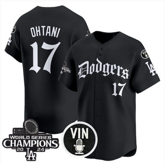 Los Angeles Dodgers #17 Shohei Ohtani Black Mexico 2025 LA Gothic Style With Vin And 2024 World Series Champions Patch Vapor Premier Limited Stitched Baseball Jersey