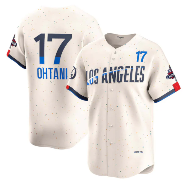 Los Angeles Dodgers #17 Shohei Ohtani Cream 2024 World Series Champions City Connect Limited Stitched Baseball Jersey