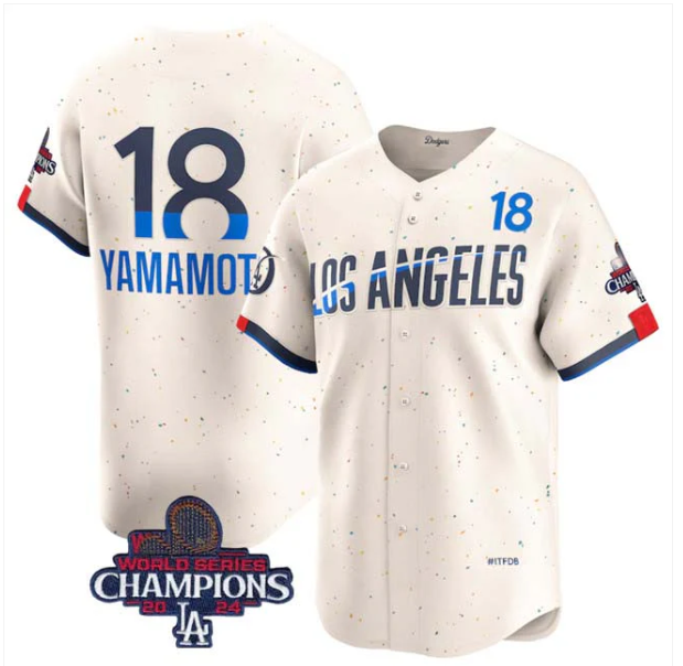 Los Angeles Dodgers #18 Yoshinobu Yamamoto Cream 2024 World Series Champions City Connect Limited Stitched Baseball Jersey