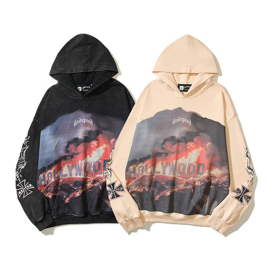 American High Street Godspeed Retro Printed Unisex Trendy Loose Hoodie
