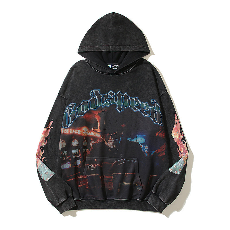 American High Street Godspeed Retro Printed Unisex Trendy Loose Hoodie