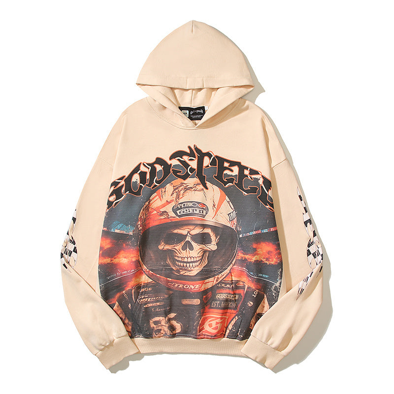 American High Street Godspeed Retro Printed Unisex Trendy Loose Hoodie