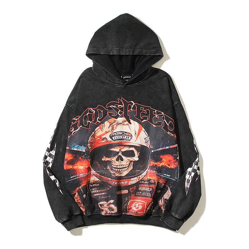American High Street Godspeed Retro Printed Unisex Trendy Loose Hoodie
