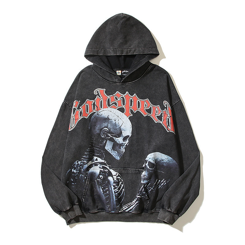 American High Street Godspeed Retro Printed Unisex Trendy Loose Hoodie