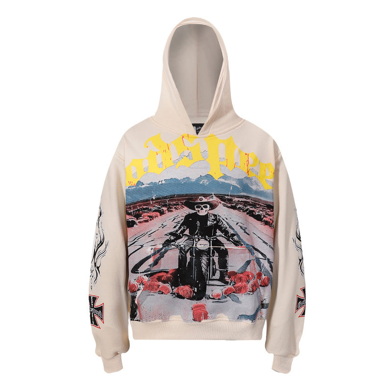American High Street Godspeed Retro Printed Unisex Trendy Loose Hoodie