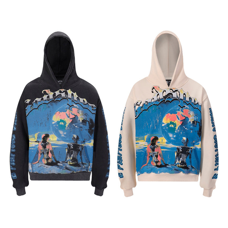 American High Street Godspeed Retro Printed Unisex Trendy Loose Hoodie