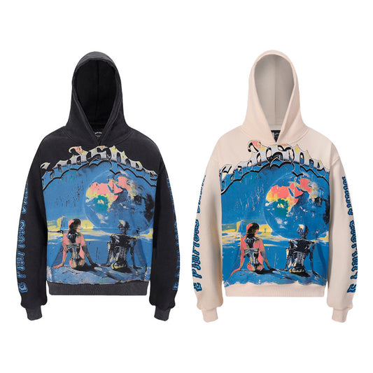 American High Street Godspeed Retro Printed Unisex Trendy Loose Hoodie