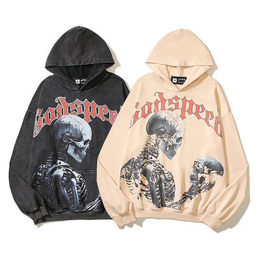 American High Street Godspeed Retro Printed Unisex Trendy Loose Hoodie