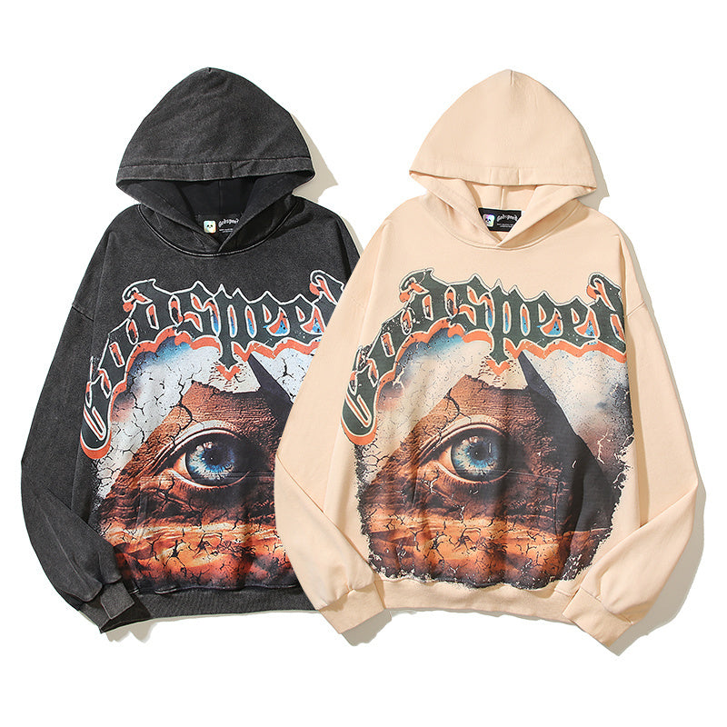 American High Street Godspeed Retro Printed Unisex Trendy Loose Hoodie