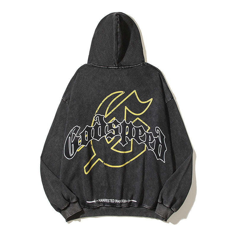 American High Street Godspeed Retro Printed Unisex Trendy Loose Hoodie