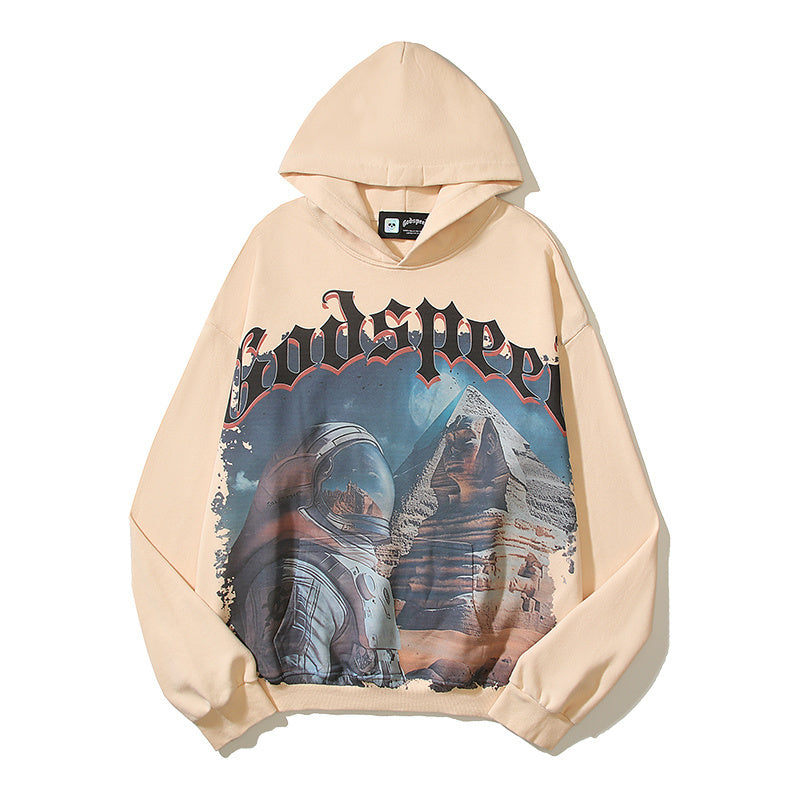 American High Street Godspeed Retro Printed Unisex Trendy Loose Hoodie