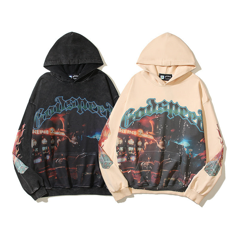 American High Street Godspeed Retro Printed Unisex Trendy Loose Hoodie
