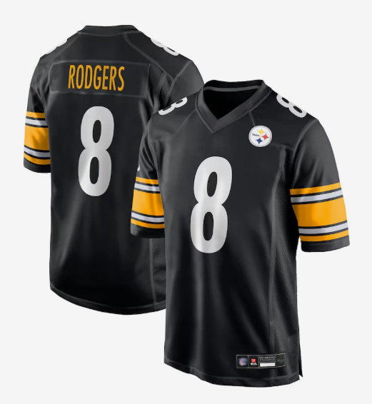P.Steelers #8 Aaron Rodgers Player Black Replica Game Football Jerseys