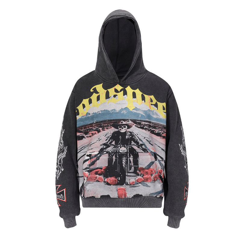 American High Street Godspeed Retro Printed Unisex Trendy Loose Hoodie