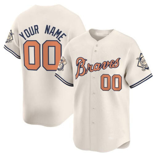 Custom Atlanta Braves Peaches n?¡¥ Cream Vapor Premier Limited ¡§C All Stitched Baseball Jersey
