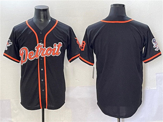 Detroit Tigers Blank Black With Patch Cool Base Stitched Baseball Jersey