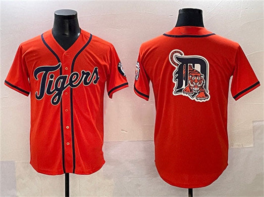 Detroit Tigers Team Big Logo Orange With Patch Cool Base Stitched Baseball Jersey