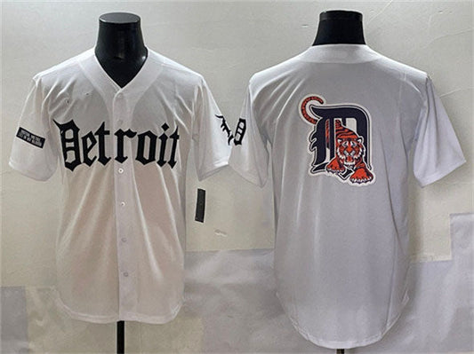 Detroit Tigers Team Big Logo White 'Motor Gothic Edition' Vapor Premier Limited Stitched Baseball Jersey
