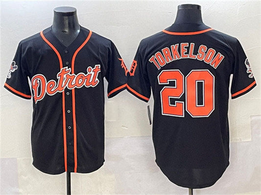 Detroit Tigers #20 Spencer Torkelson Black With Patch Cool Base Stitched Baseball Jersey