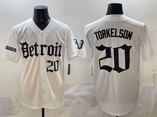 Detroit Tigers #20 Spencer Torkelson White 'Motor Gothic Edition' Vapor Premier Limited Stitched Baseball Jersey