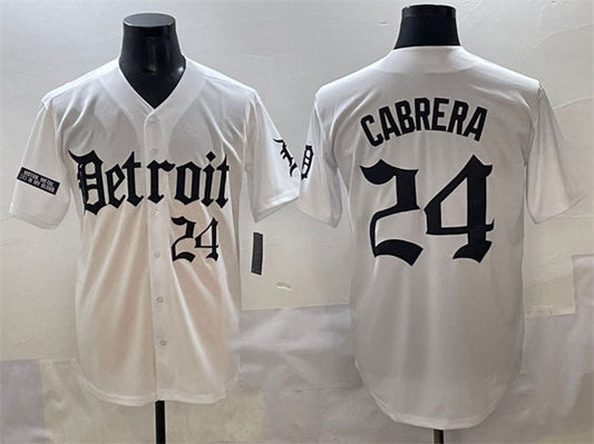 Detroit Tigers #24 Miguel Cabrera White 'Motor Gothic Edition' Vapor Premier Limited Stitched Baseball Jersey