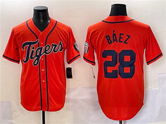 Detroit Tigers #28 Javier B¨¢ez Orange With Patch Cool Base Stitched Baseball Jersey