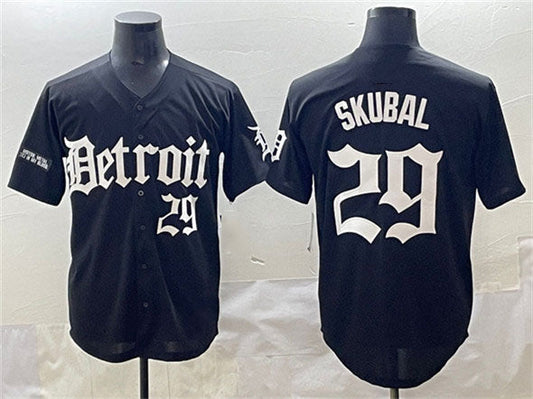 Detroit Tigers #29 Tarik Skubal Black 'Motor Gothic Edition' Vapor Premier Limited Stitched Baseball Jersey