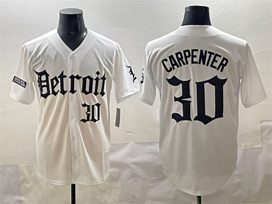 Detroit Tigers #30 Kerry Carpenter White 'Motor Gothic Edition' Vapor Premier Limited Stitched Baseball Jersey