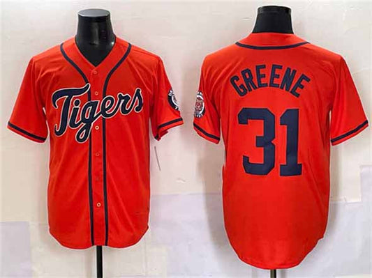 Detroit Tigers #31 Riley Greene Orange With Patch Cool Base Stitched Baseball Jersey