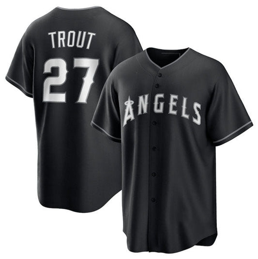 Los Angeles Angels #27 Mike Trout Black Lights Out Limited Stitched Baseball Jersey