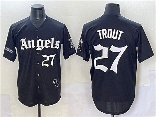 Los Angeles Angels #27 Mike Trout Black 'Gothic Halo Edition' Vapor Limited Stitched Baseball Jersey