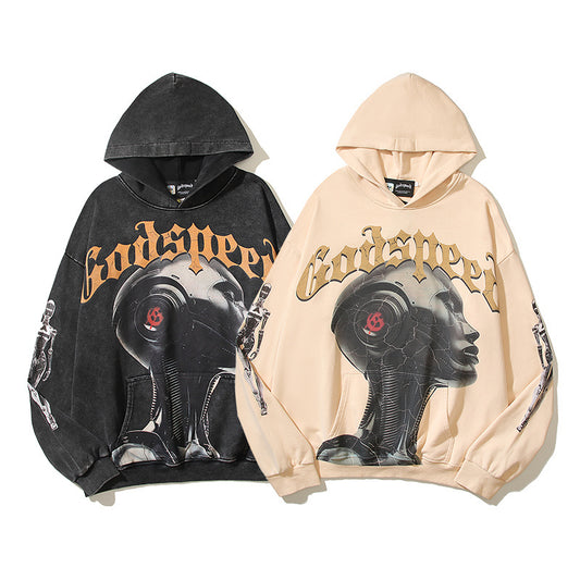 American High Street Godspeed Retro Printed Unisex Trendy Loose Hoodie