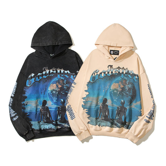 American High Street Godspeed Retro Printed Unisex Trendy Loose Hoodie
