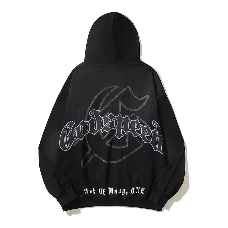 American High Street Godspeed Retro Printed Unisex Trendy Loose Hoodie