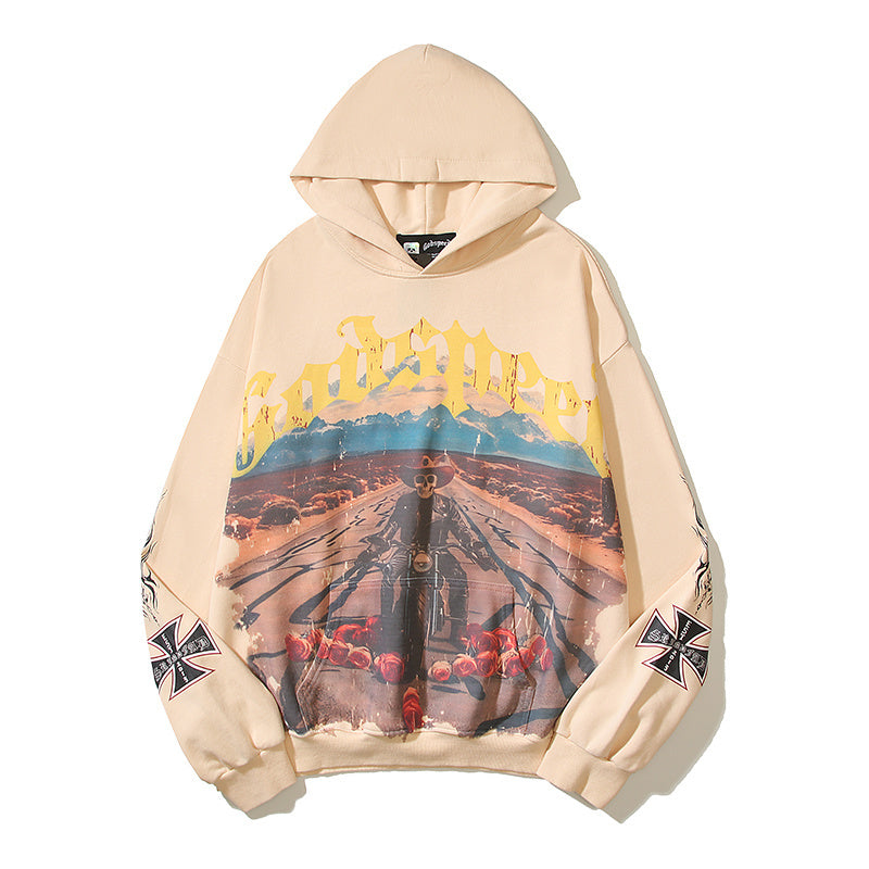 American High Street Godspeed Retro Printed Unisex Trendy Loose Hoodie