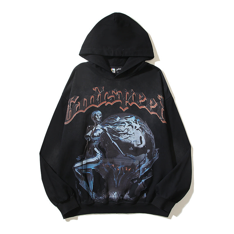 American High Street Godspeed Retro Printed Unisex Trendy Loose Hoodie
