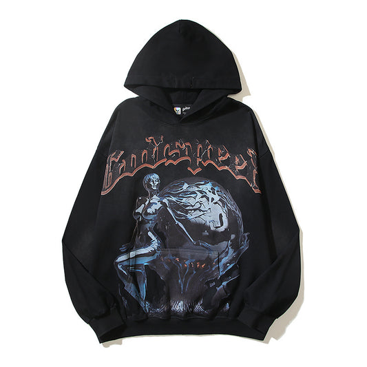 American High Street Godspeed Retro Printed Unisex Trendy Loose Hoodie
