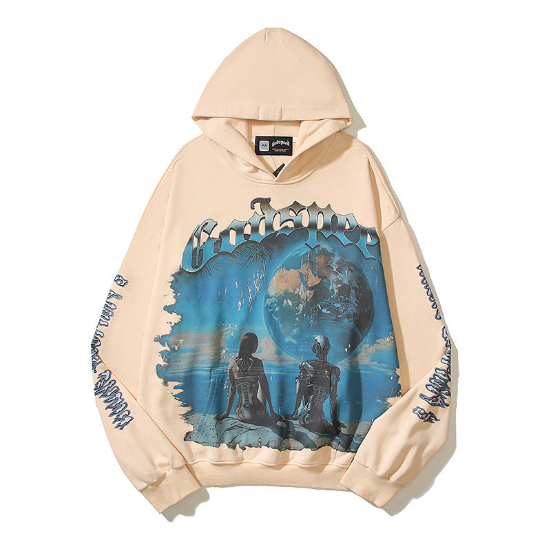 American High Street Godspeed Retro Printed Unisex Trendy Loose Hoodie