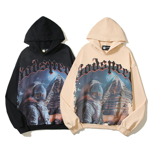 American High Street Godspeed Retro Printed Unisex Trendy Loose Hoodie