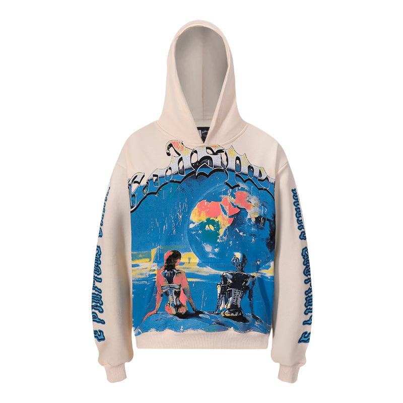 American High Street Godspeed Retro Printed Unisex Trendy Loose Hoodie