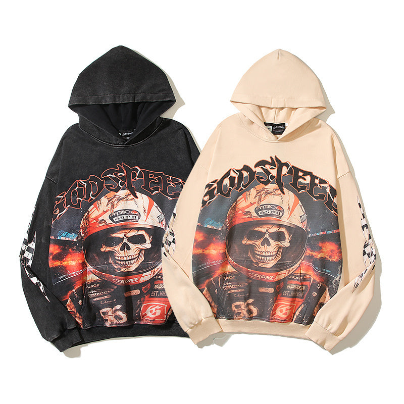 American High Street Godspeed Retro Printed Unisex Trendy Loose Hoodie